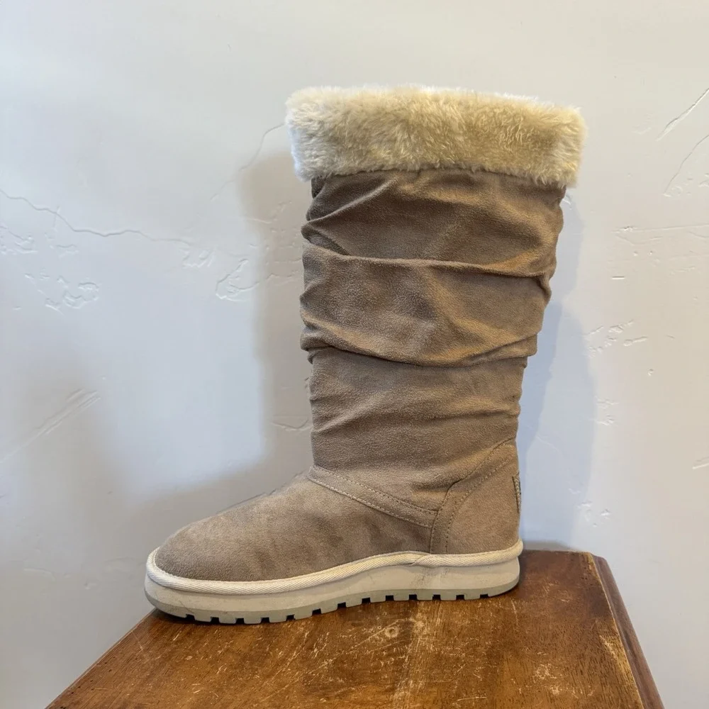 Womens Skechers Australia 9 Tan Pull On Slouch Mid Calf Boots Y2K  Faux Suede‎